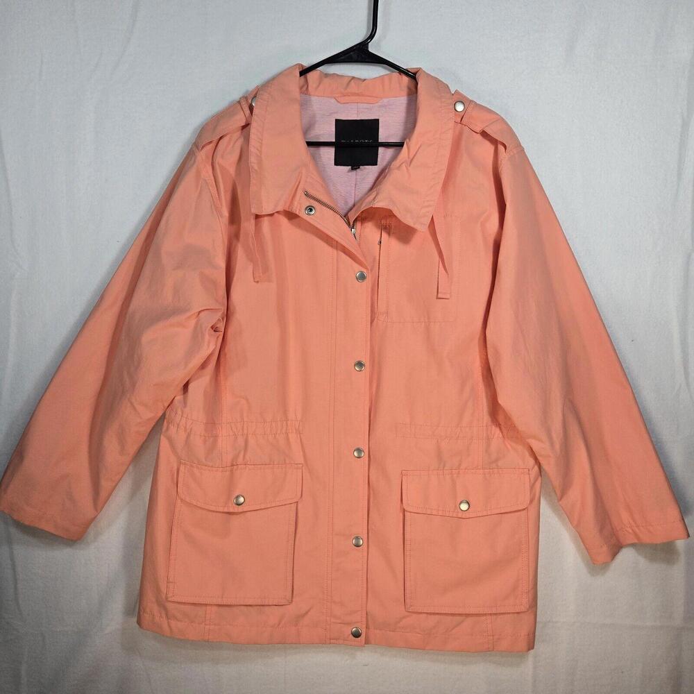 Talbots Coral Orange Rain Jacket Coat Full Zip Drawstring Pockets Lined Large